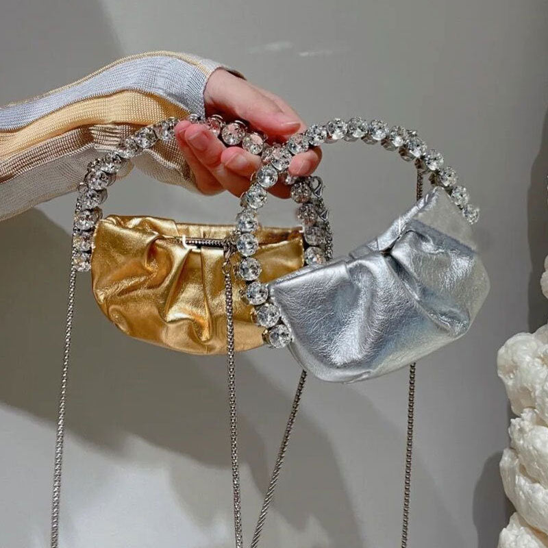 Diamond-Studded Pleated Dinner Bag