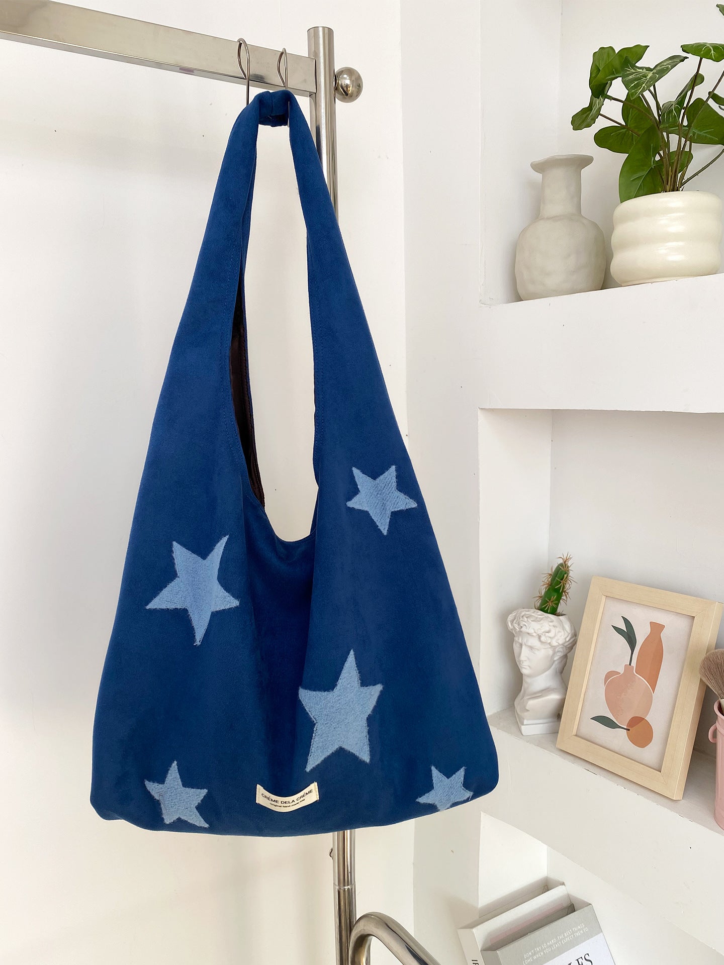 Star-embroidered Large-capacity Plush Tote Bag