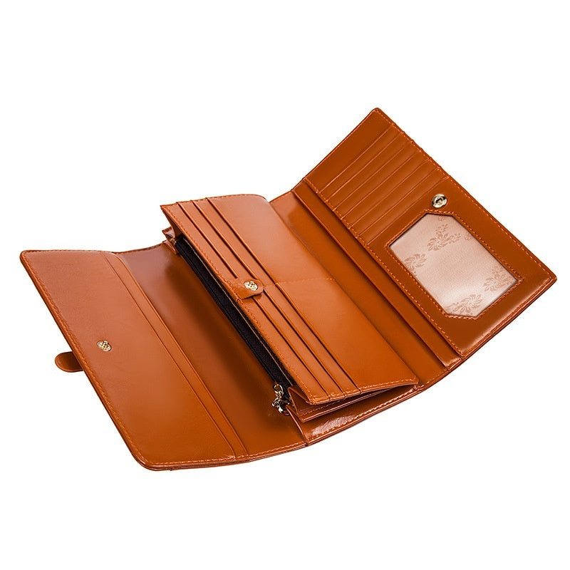 Pure Leather Tri Fold Long Buckle Genuine Leather Wallet