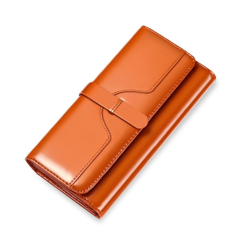 Pure Leather Tri Fold Long Buckle Genuine Leather Wallet