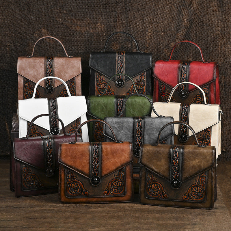 Dual-use Hand-embossed And Rubbed-color Handbags