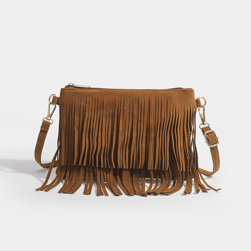 Matte Tassel Vintage Saddle Messenger Bag