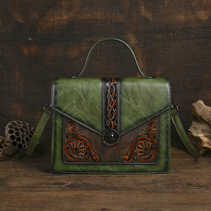 Dual-use Hand-embossed And Rubbed-color Handbags