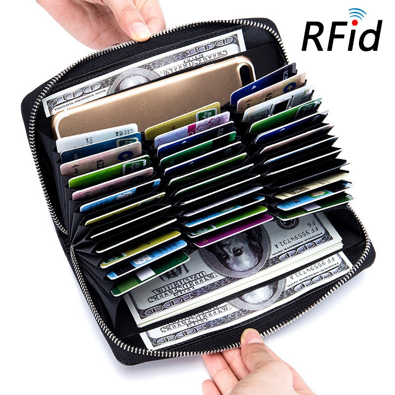Rfid Many Departments Wallet Cow Genuine Leather 36 Slots Card Holder Cell Phone Pocket