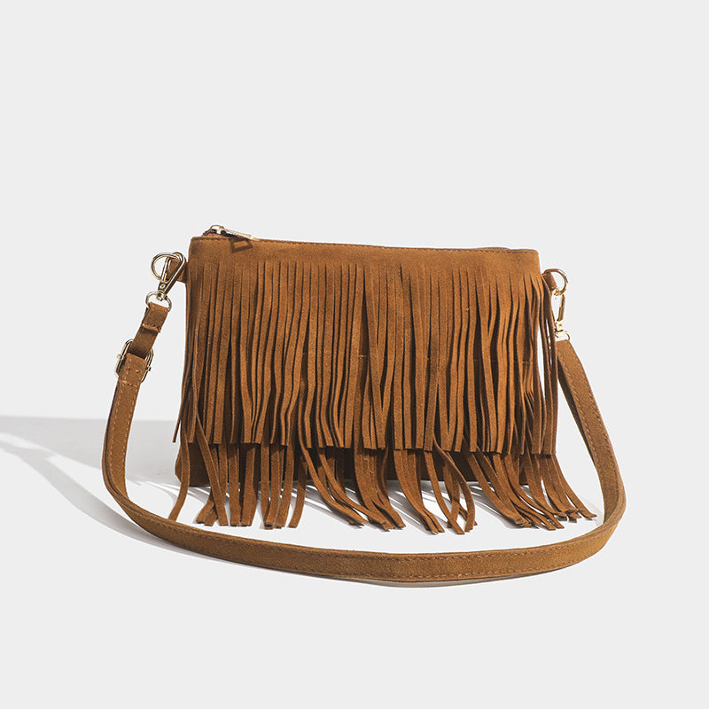 Matte Tassel Vintage Saddle Messenger Bag