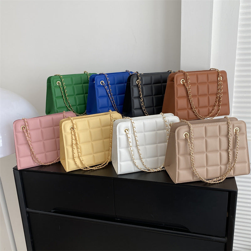 Small Diamond-Pattern Embroidered Grid Shoulder Bag