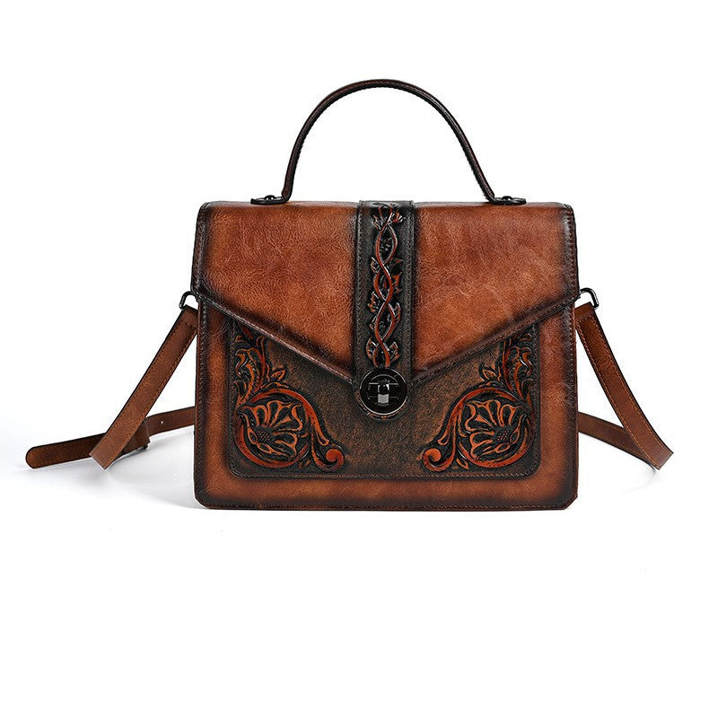 Dual-use Hand-embossed And Rubbed-color Handbags