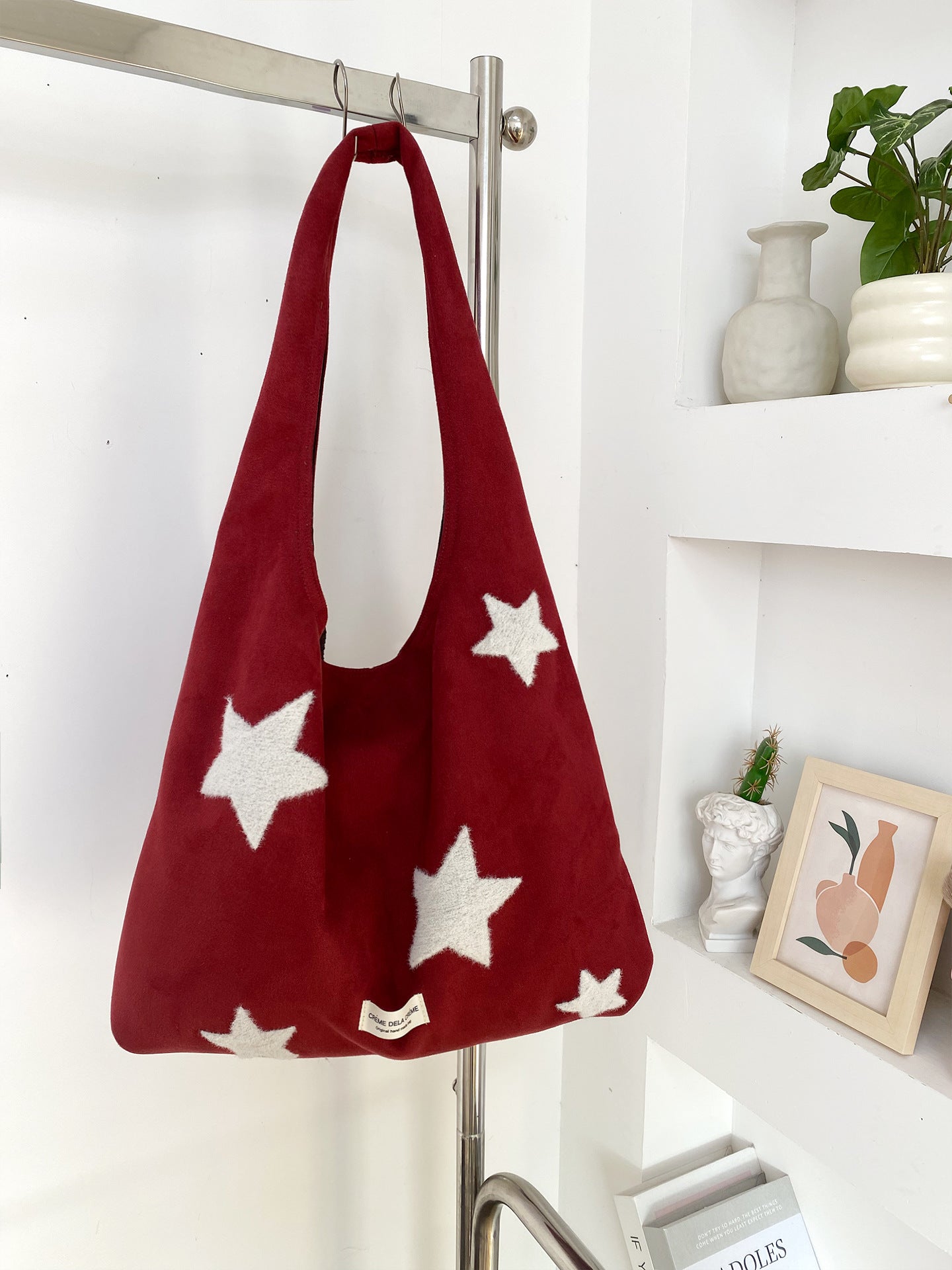 Star-embroidered Large-capacity Plush Tote Bag
