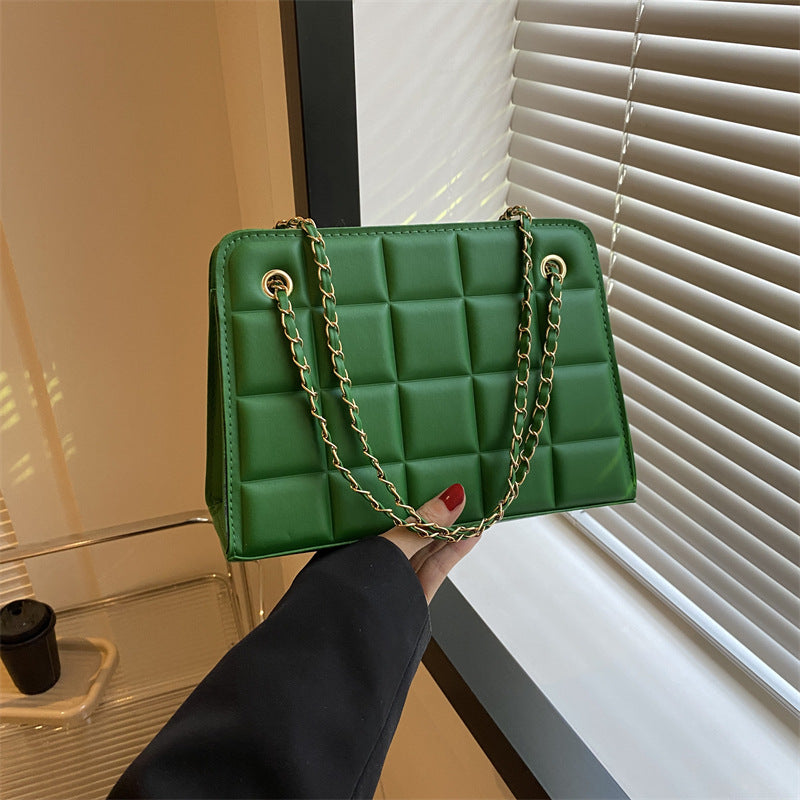 Small Diamond-Pattern Embroidered Grid Shoulder Bag