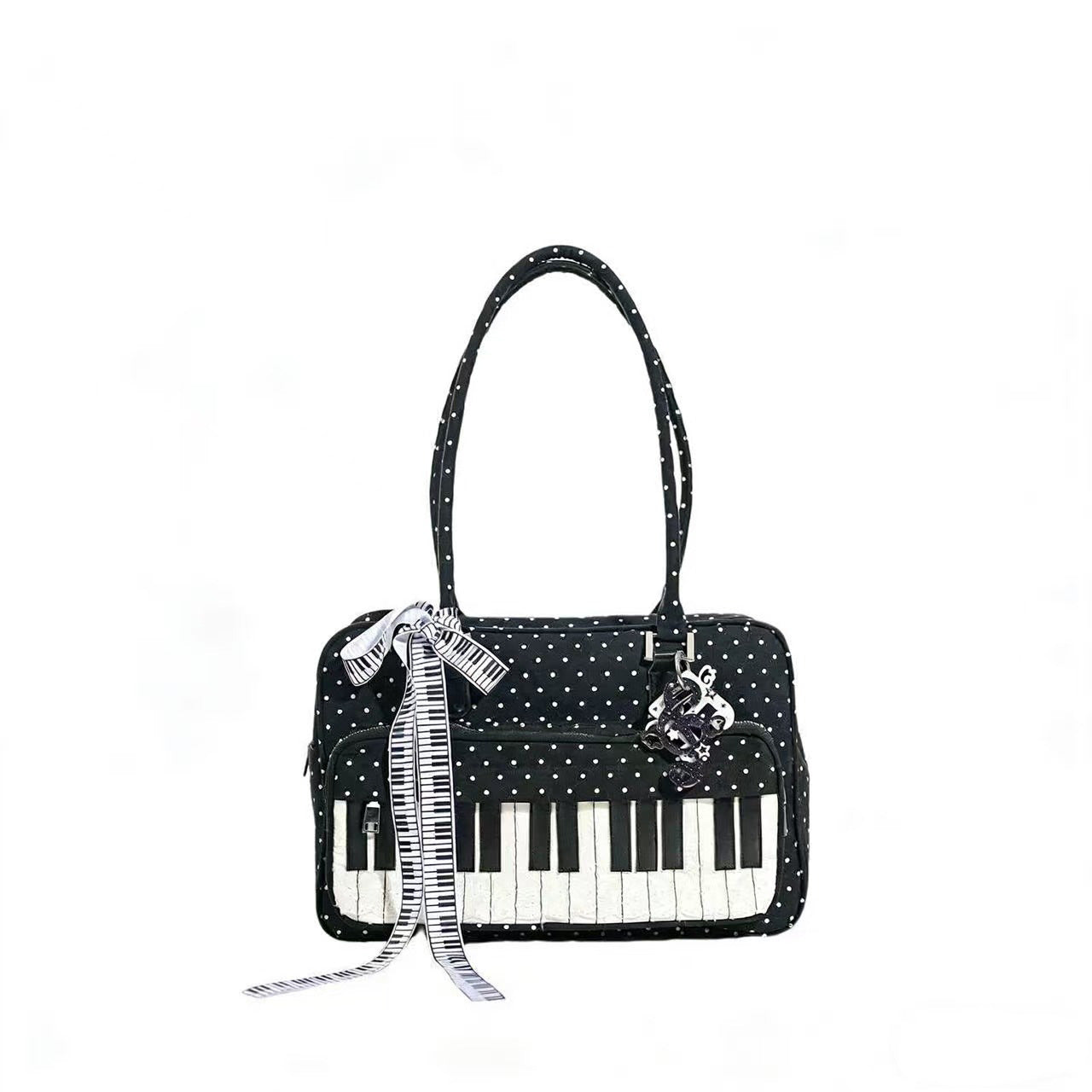 Lightweight Polka-Dot Black And White Piano Key Shoulder Bag
