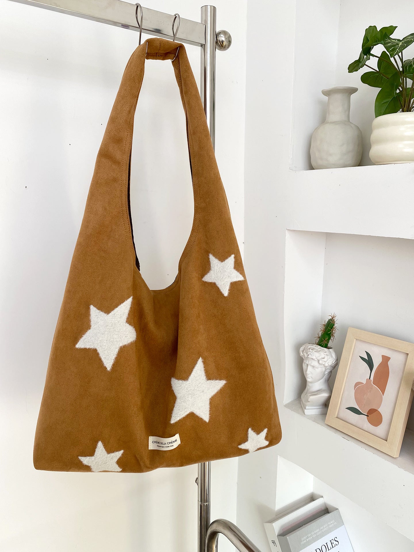 Star-embroidered Large-capacity Plush Tote Bag