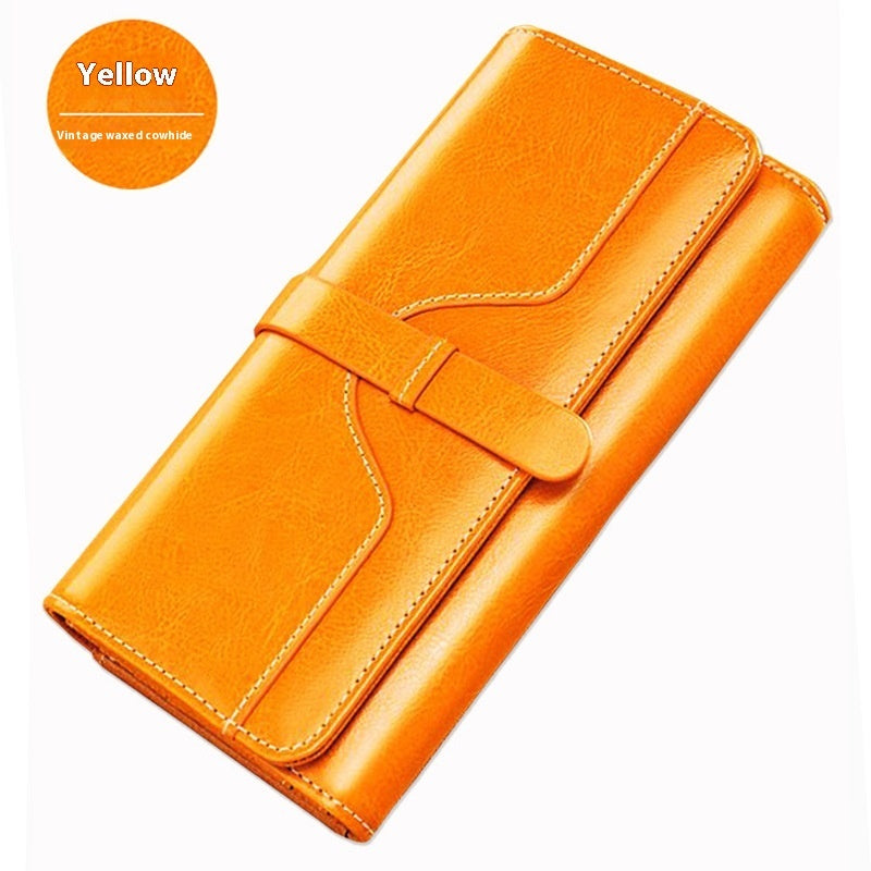 Pure Leather Tri Fold Long Buckle Genuine Leather Wallet