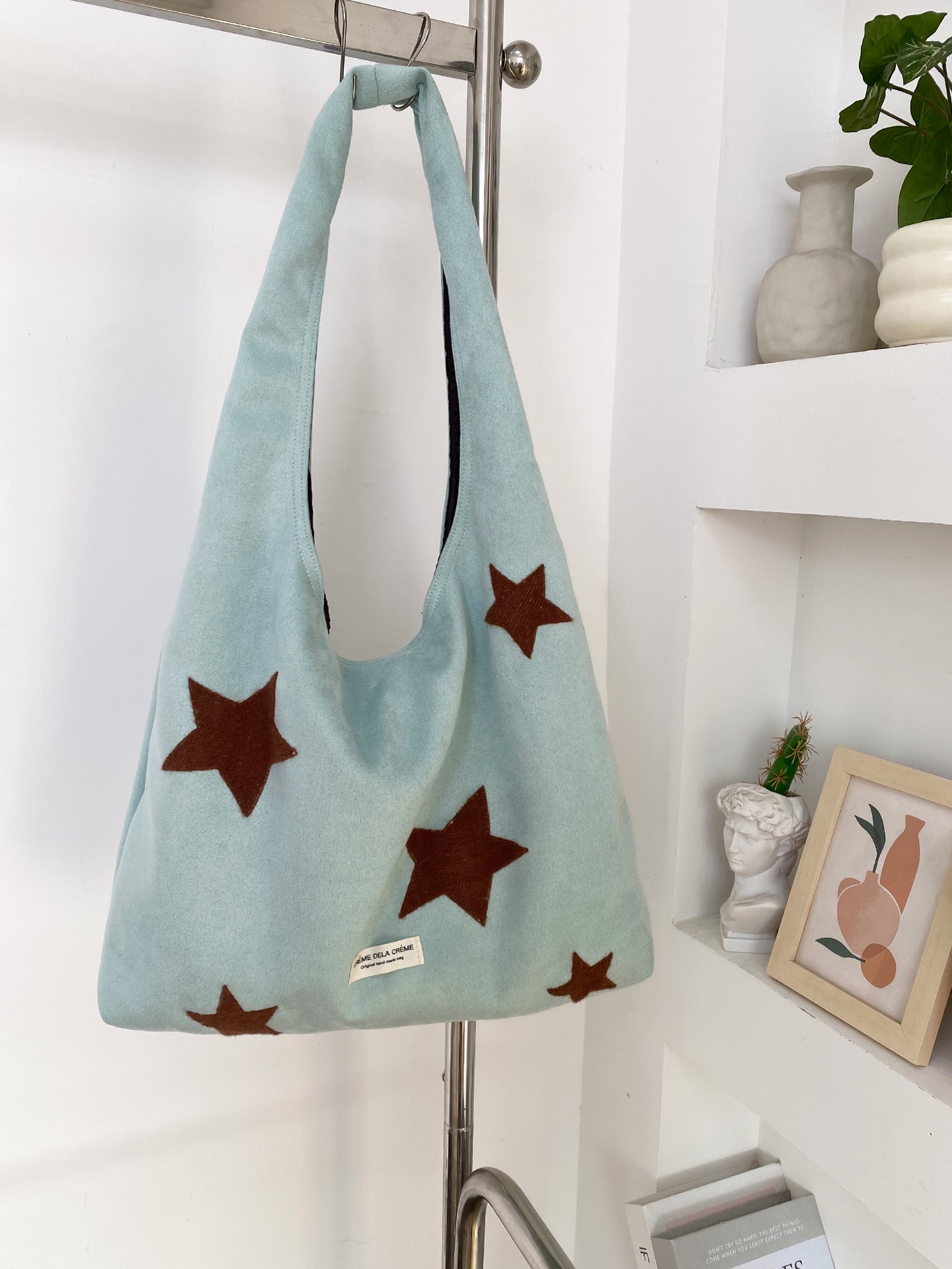 Star-embroidered Large-capacity Plush Tote Bag
