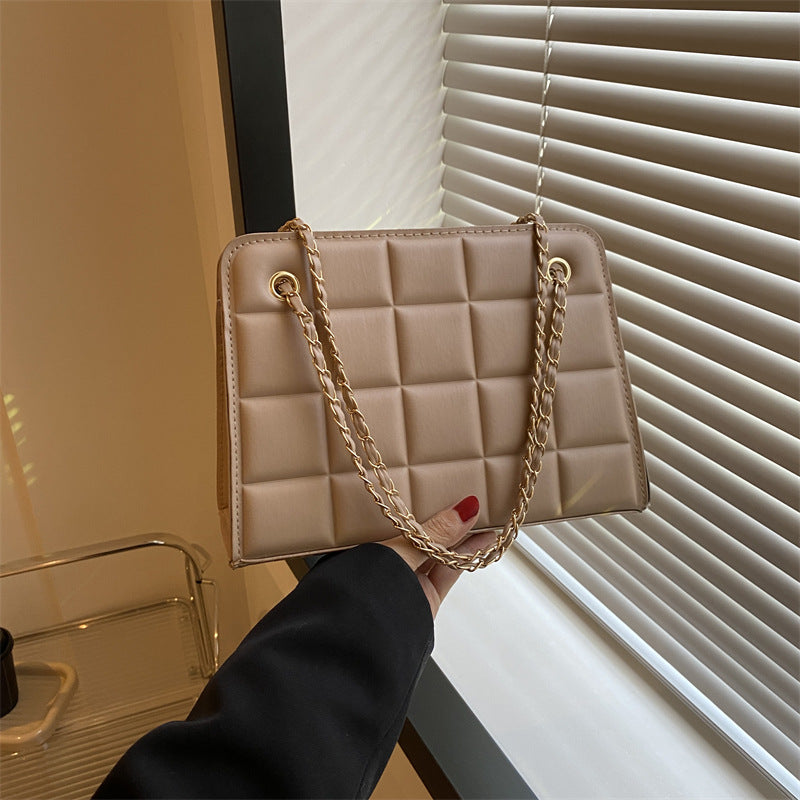Small Diamond-Pattern Embroidered Grid Shoulder Bag