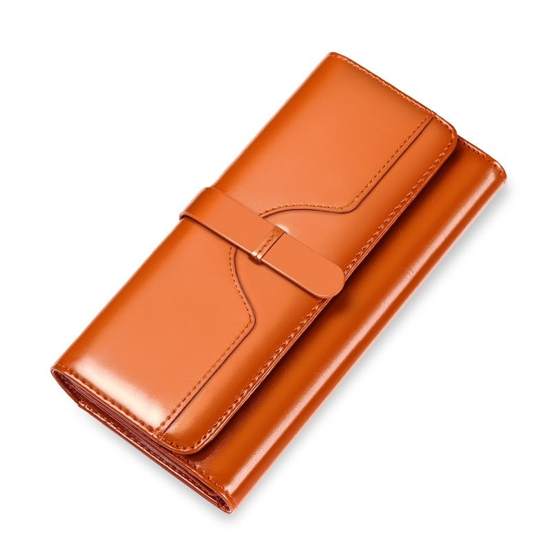 Pure Leather Tri Fold Long Buckle Genuine Leather Wallet