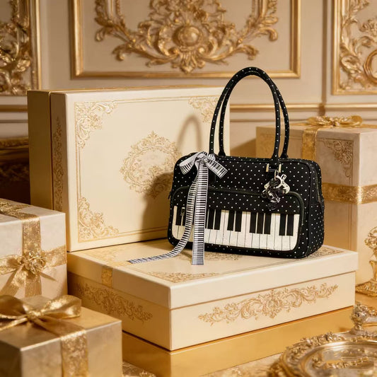 Lightweight Polka-Dot Black And White Piano Key Shoulder Bag