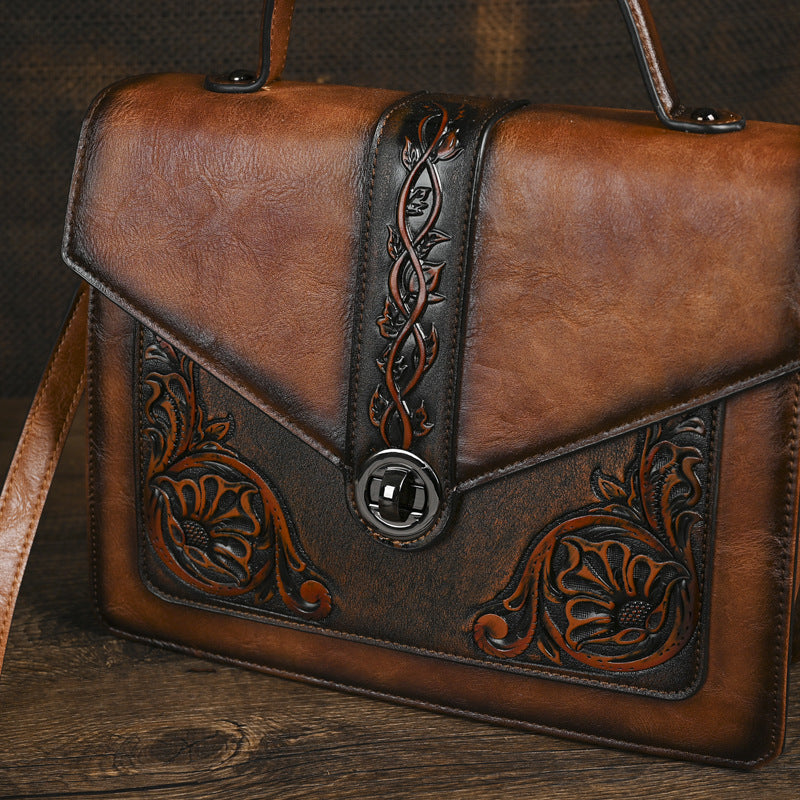 Dual-use Hand-embossed And Rubbed-color Handbags