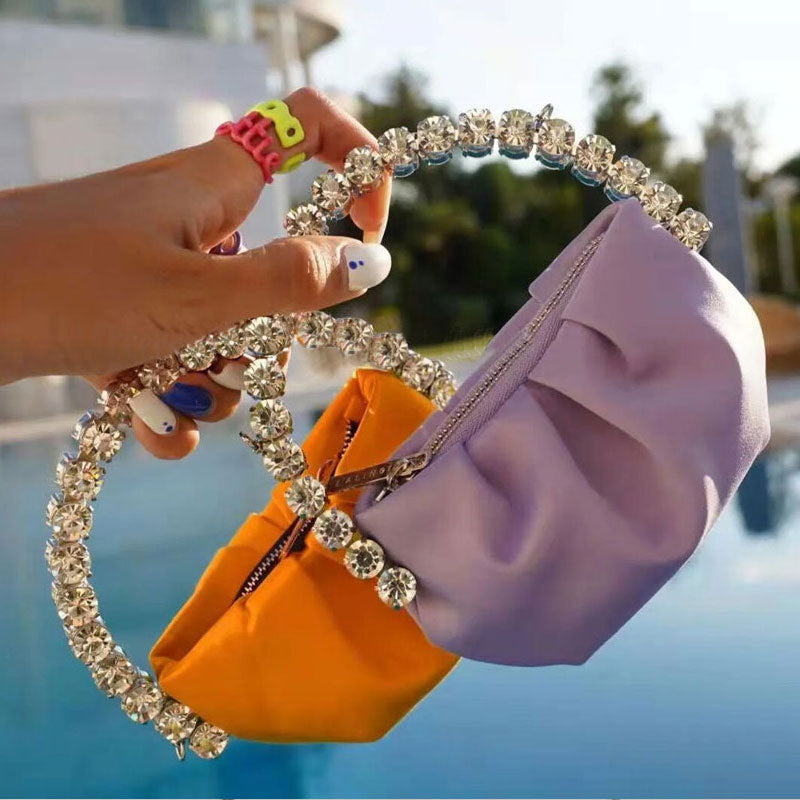Diamond-Studded Pleated Dinner Bag