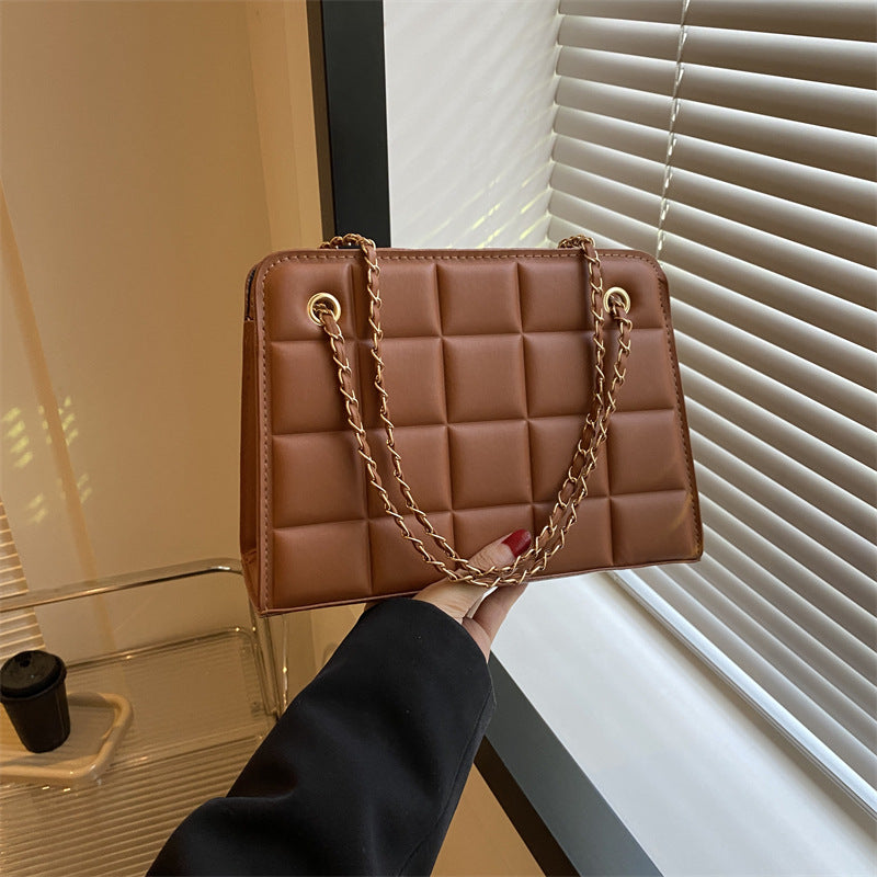 Small Diamond-Pattern Embroidered Grid Shoulder Bag