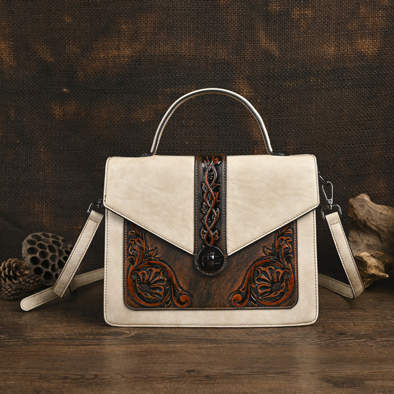 Dual-use Hand-embossed And Rubbed-color Handbags
