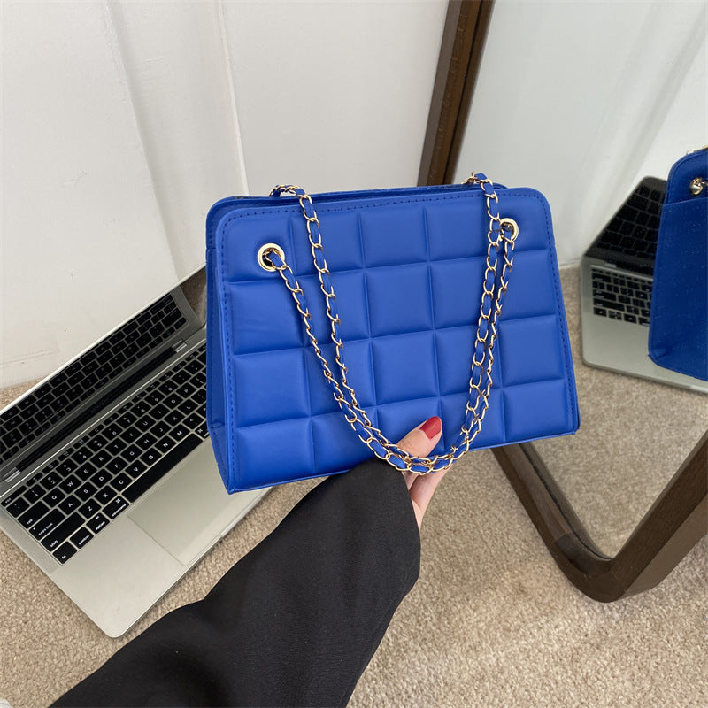 Small Diamond-Pattern Embroidered Grid Shoulder Bag