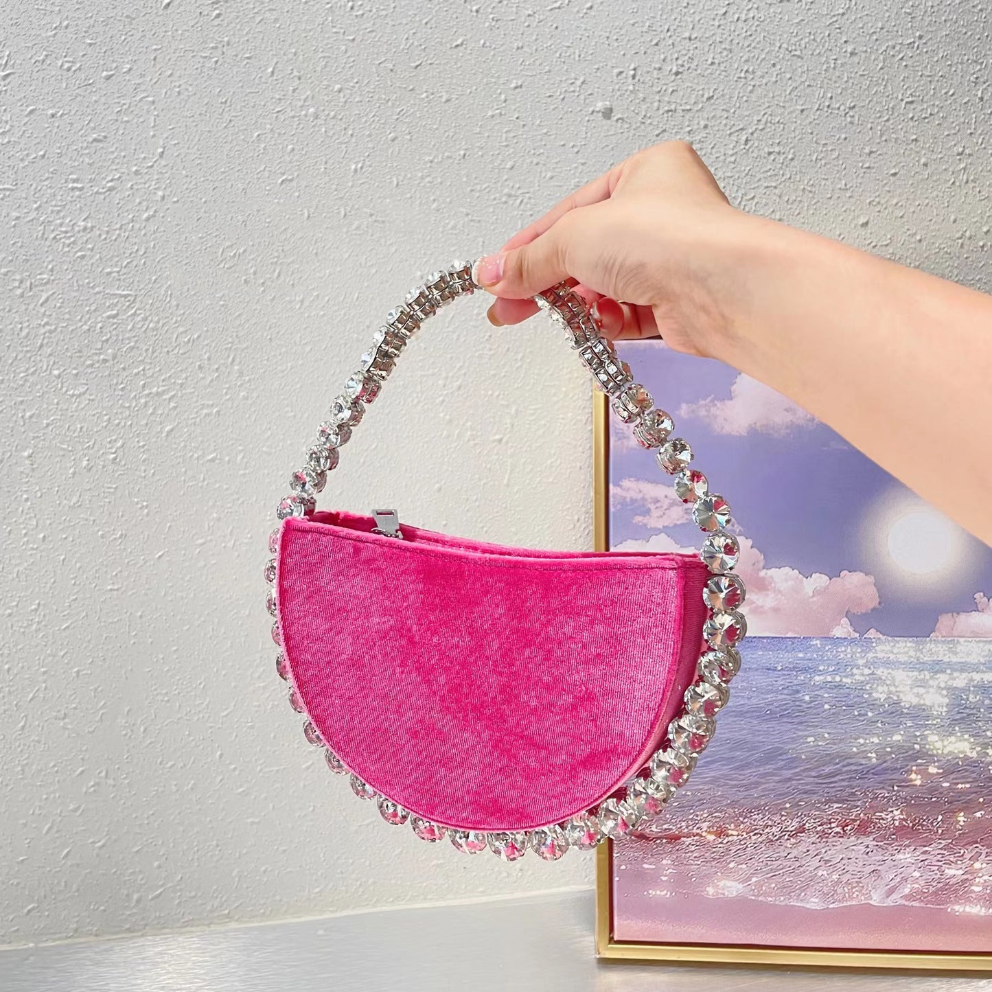 Vintage Banquet Rhinestone Semicircle Bag