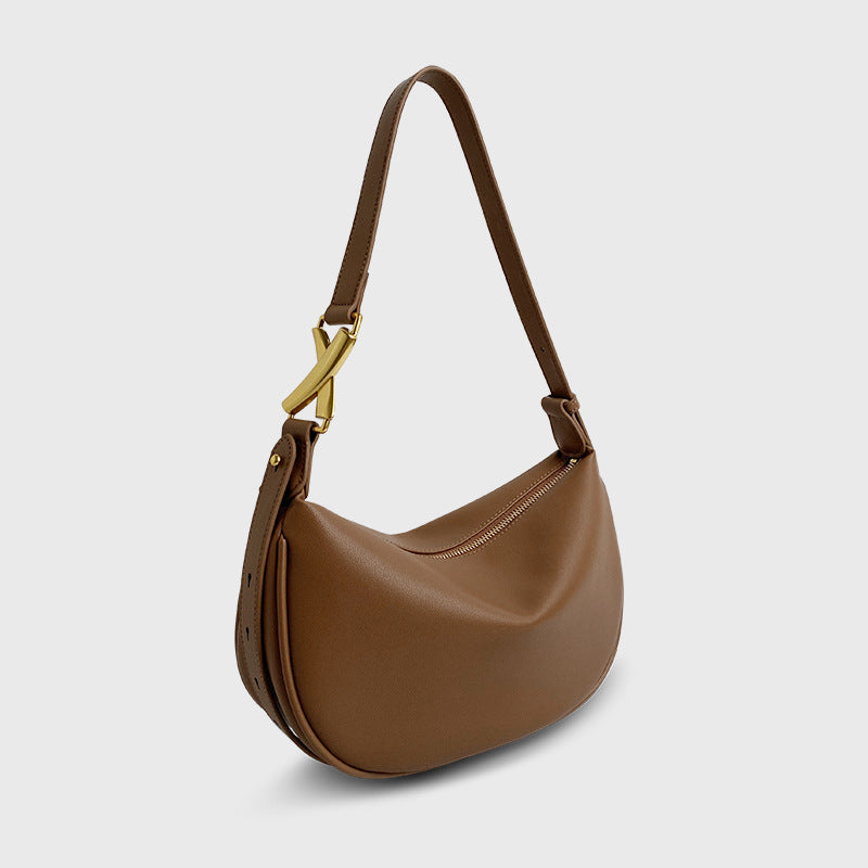 Simple Crescent Crossbody Soft Cow Leather Bag