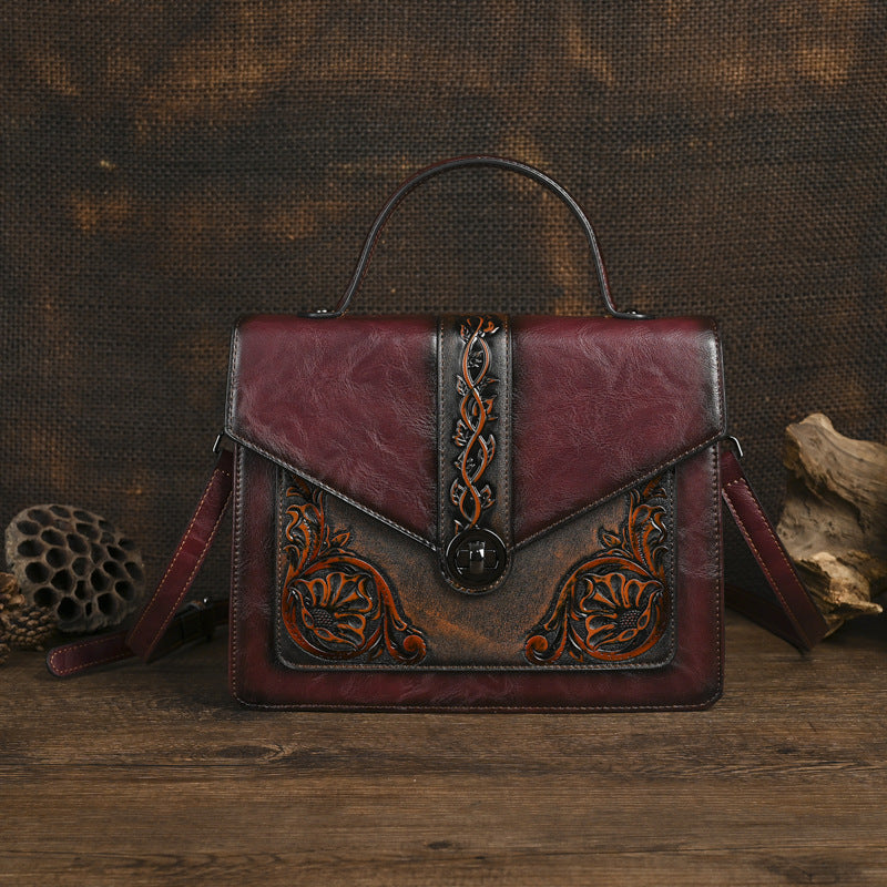 Dual-use Hand-embossed And Rubbed-color Handbags