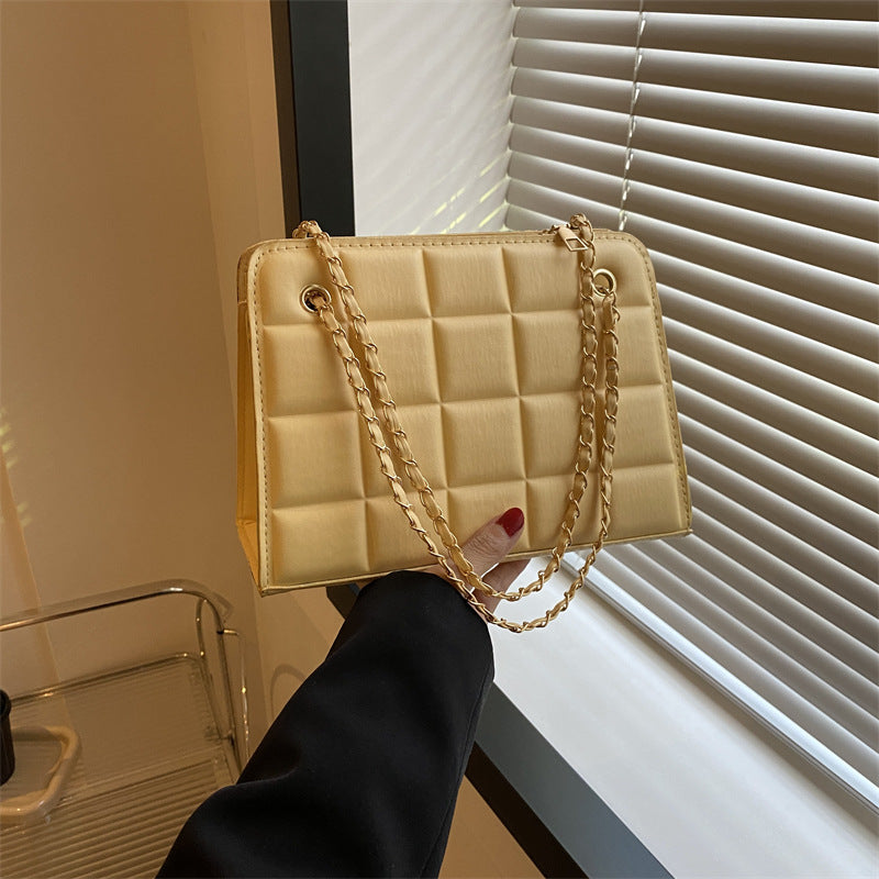 Small Diamond-Pattern Embroidered Grid Shoulder Bag