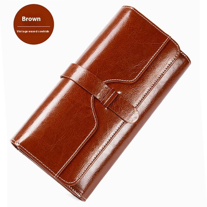 Pure Leather Tri Fold Long Buckle Genuine Leather Wallet