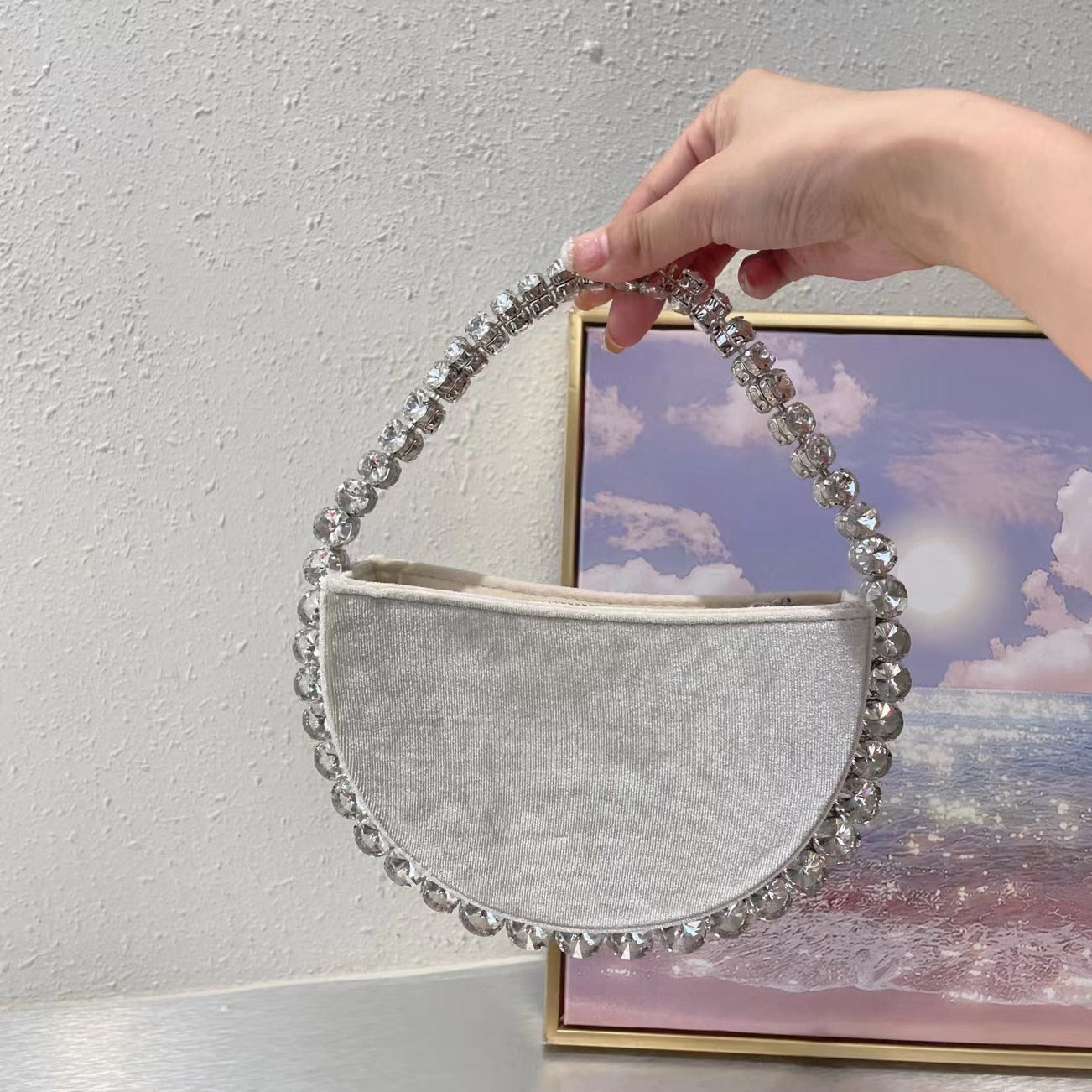 Vintage Banquet Rhinestone Semicircle Bag