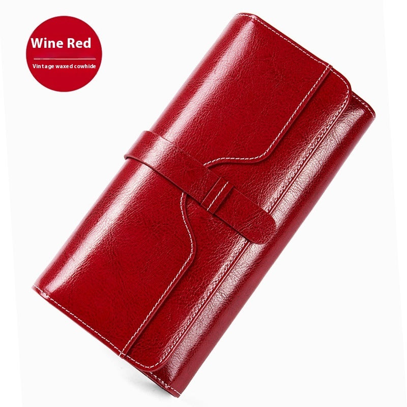 Pure Leather Tri Fold Long Buckle Genuine Leather Wallet