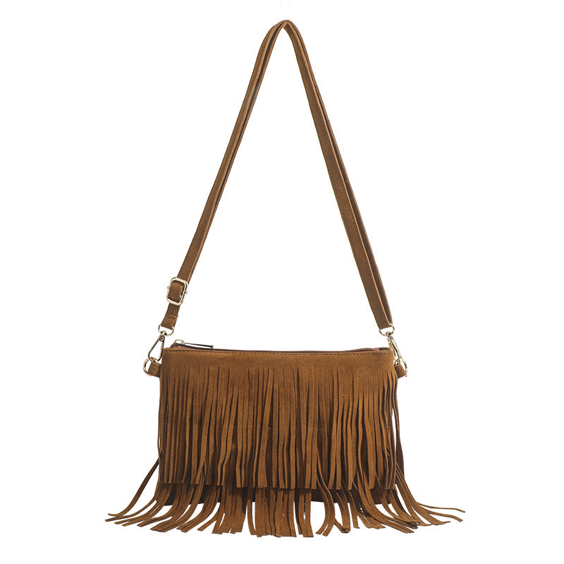 Matte Tassel Vintage Saddle Messenger Bag