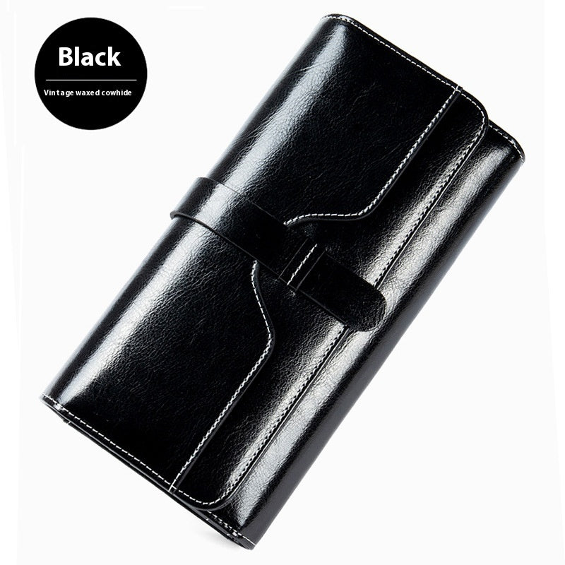 Pure Leather Tri Fold Long Buckle Genuine Leather Wallet