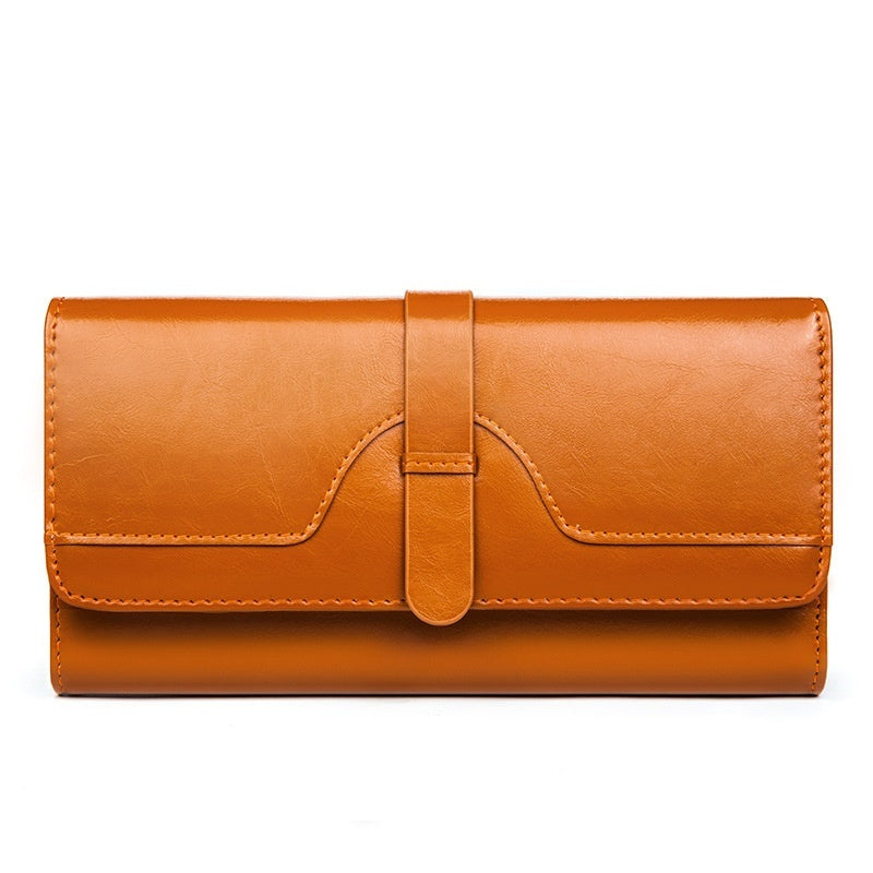 Pure Leather Tri Fold Long Buckle Genuine Leather Wallet