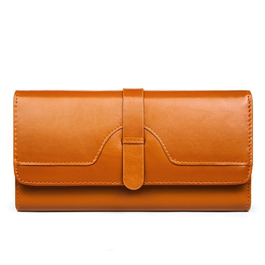 Pure Leather Tri Fold Long Buckle Genuine Leather Wallet