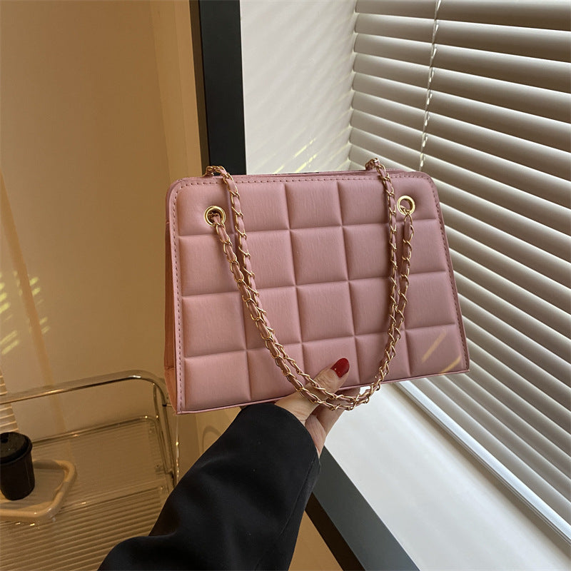 Small Diamond-Pattern Embroidered Grid Shoulder Bag