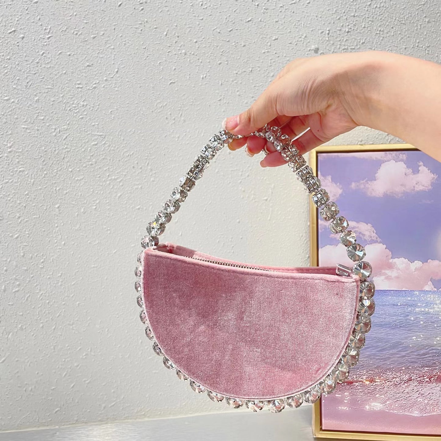 Vintage Banquet Rhinestone Semicircle Bag