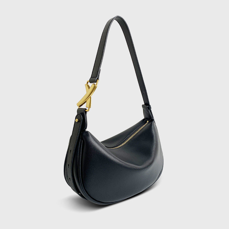 Simple Crescent Crossbody Soft Cow Leather Bag