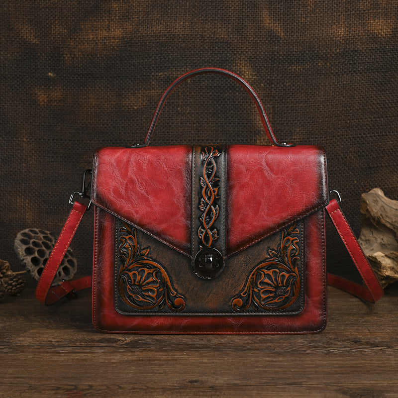 Dual-use Hand-embossed And Rubbed-color Handbags