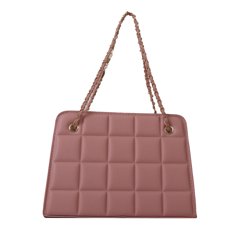 Small Diamond-Pattern Embroidered Grid Shoulder Bag