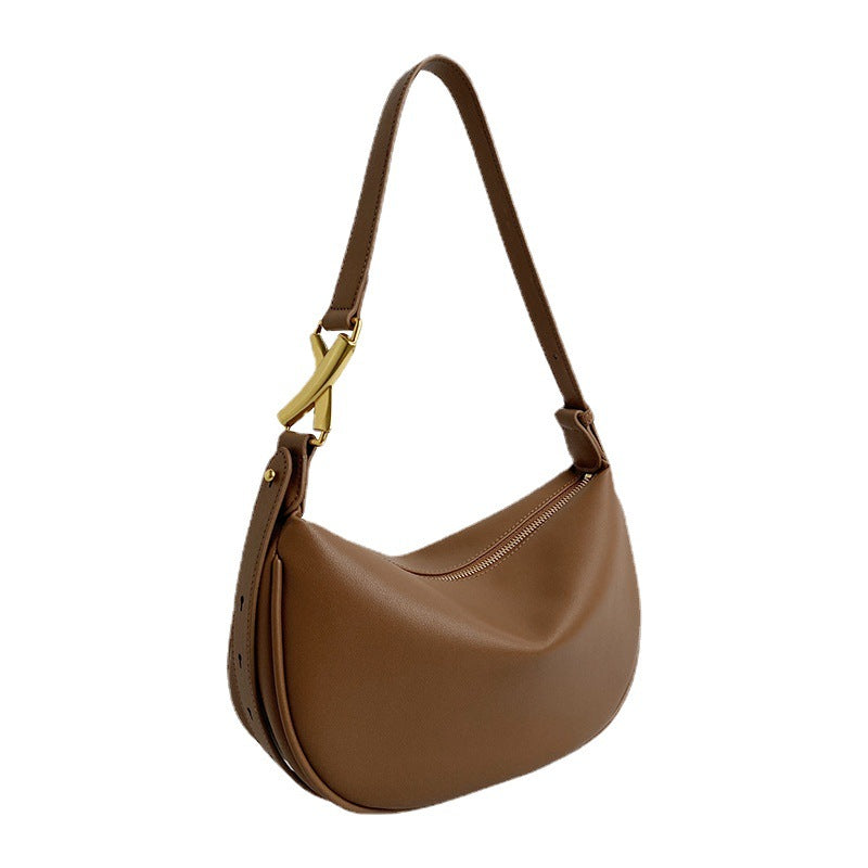 Simple Crescent Crossbody Soft Cow Leather Bag