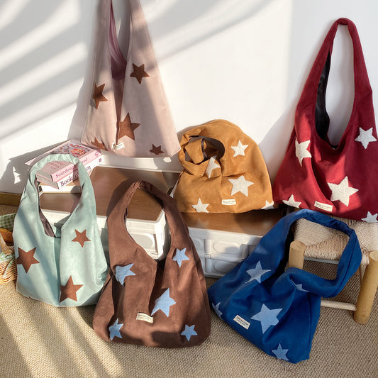 Star-embroidered Large-capacity Plush Tote Bag