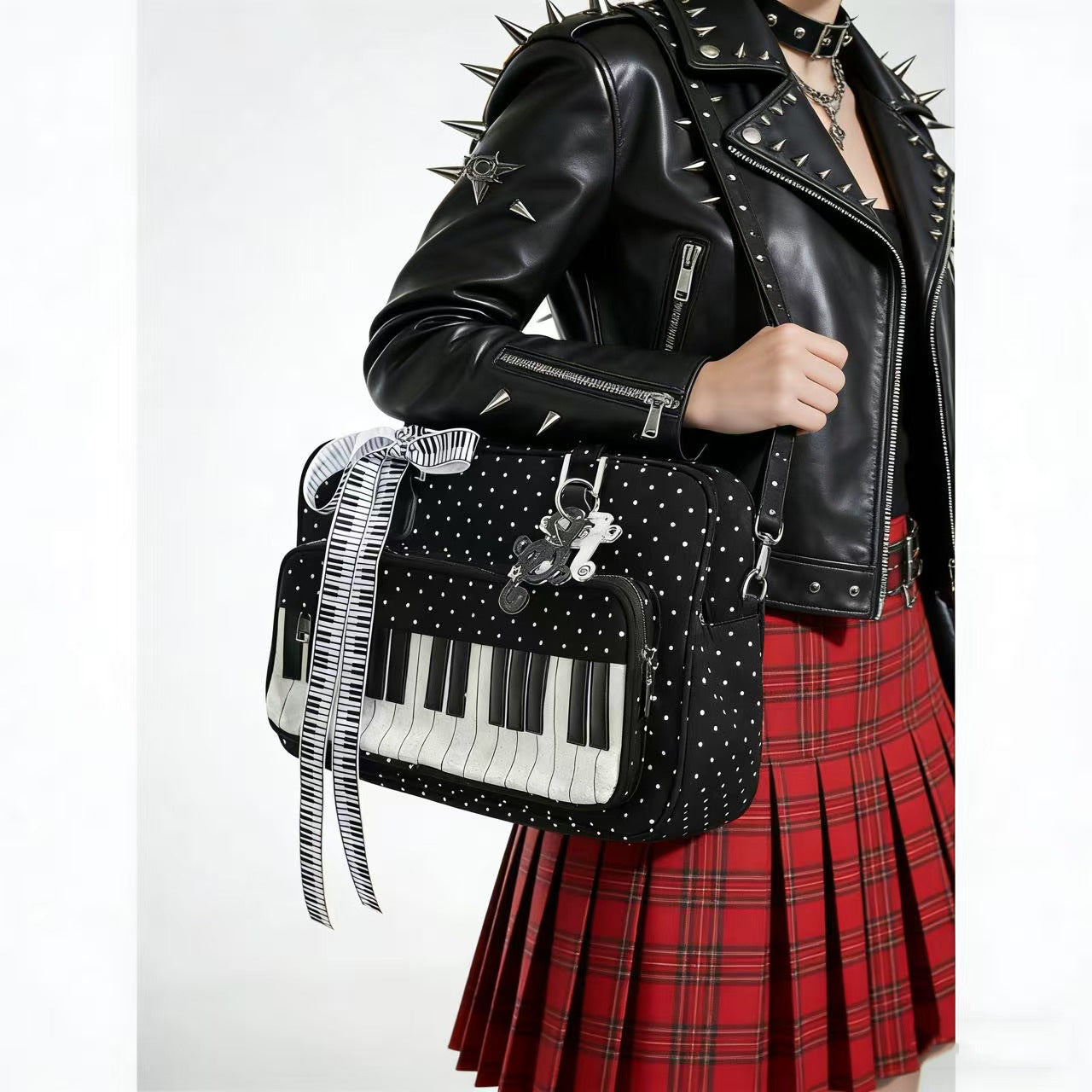 Lightweight Polka-Dot Black And White Piano Key Shoulder Bag