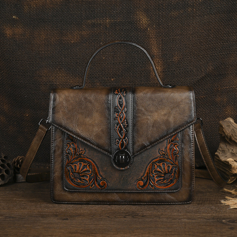 Dual-use Hand-embossed And Rubbed-color Handbags