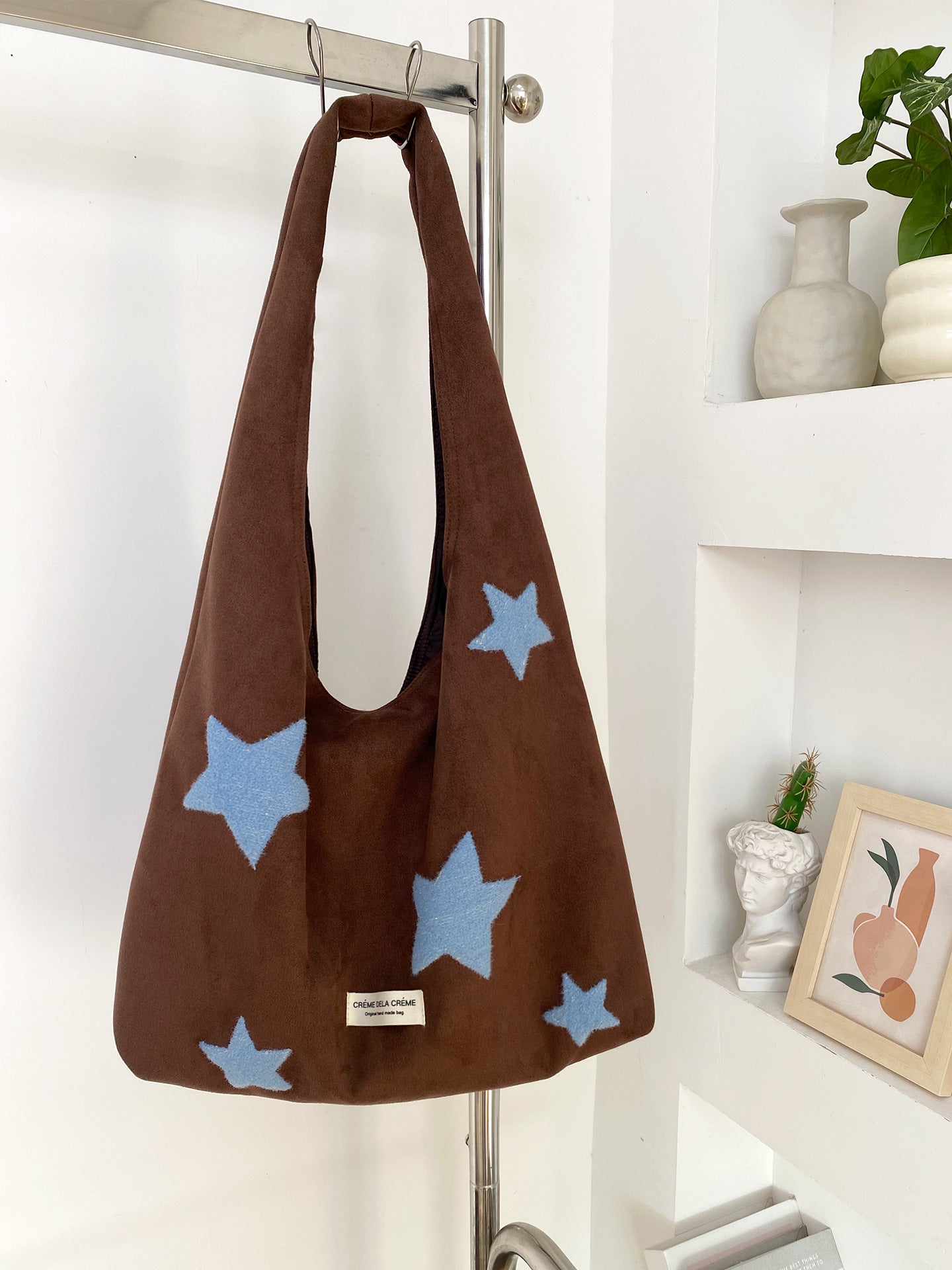 Star-embroidered Large-capacity Plush Tote Bag