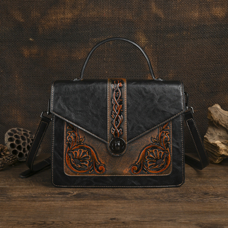 Dual-use Hand-embossed And Rubbed-color Handbags